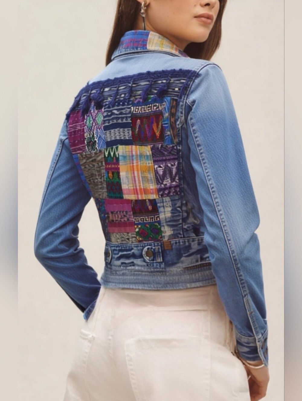 Abercrombie & Fitch Blue Denim Jacket With Colorful Patchwork Back